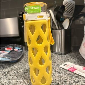 Yellow Glass Water Bottle with Soft Straw